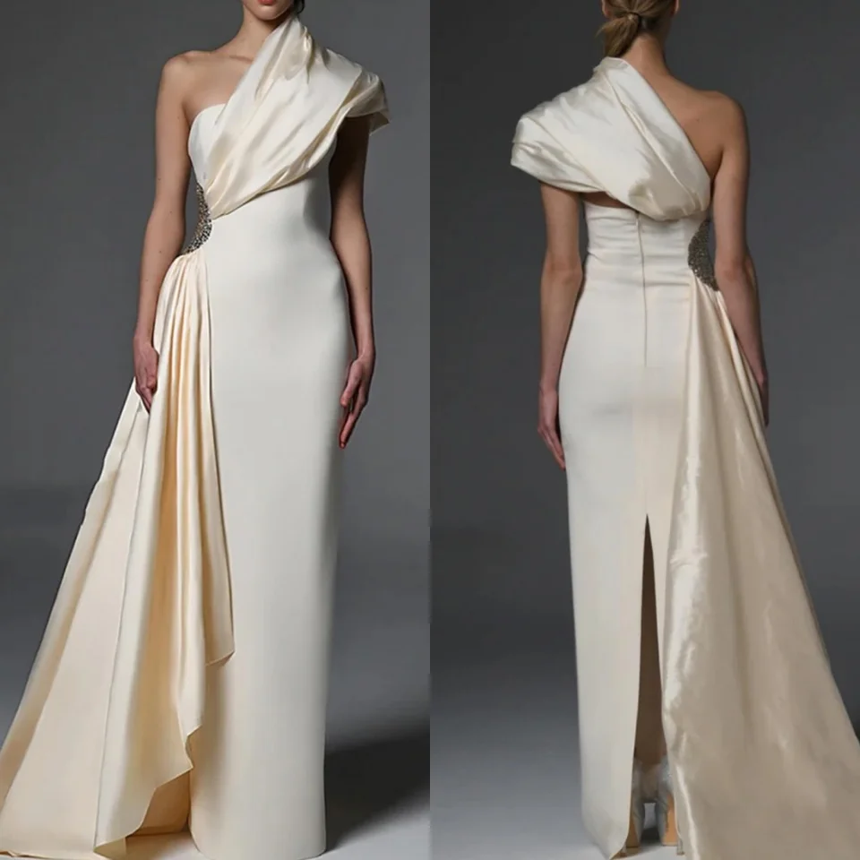 Prispôsobené Vynikajúce dresy Flitry Pleat Ruched Straight One-Ramer Dlhé šaty Prom šaty klasické unisex jednoduché móda