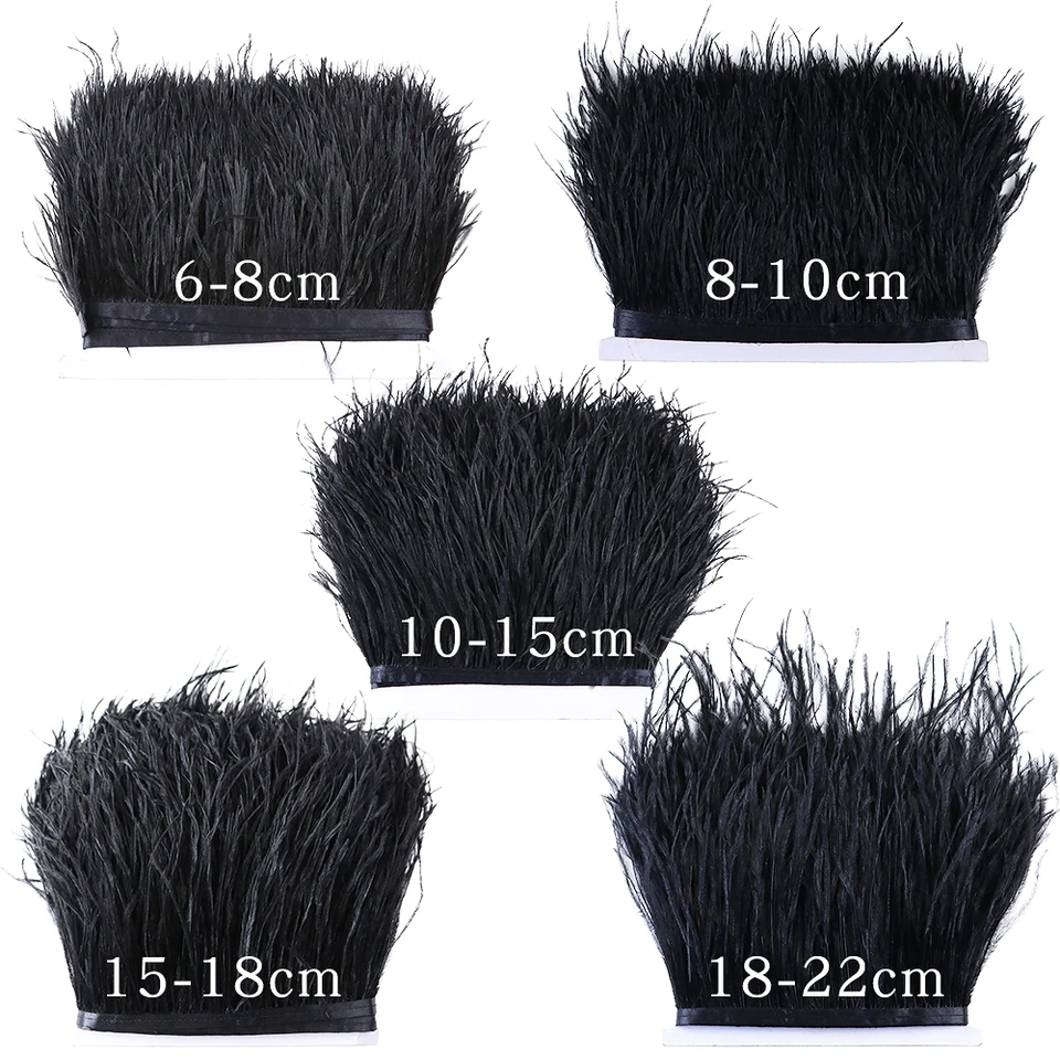 Prispôsobené čierne pštrosové perie obrusy Fringe 8-18 cm dlhé prírodné oblaky pásové čipky pre párty šaty/sukňu šijacie dekorácie DIY