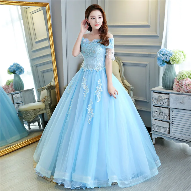 Prispôsobené šaty Sky Blue Ball Rown Quinceanera Šaty