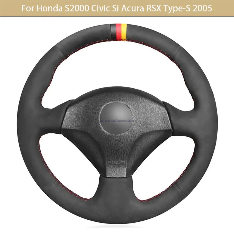 Prispôsobený kryt volantu automobilu pre Honda S2000 Civic Si Acura RSX Type-S 2005 Čierna kožená semiš s okrúhlym kruhom na mieru