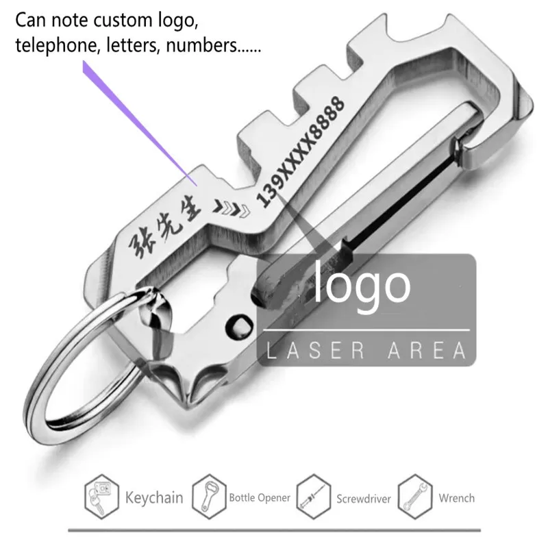 Prispôsobiteľné logo z nehrdzavejúcej ocele Keychain Multifunkčný vonkajší horolezectvo Keychain Automobily