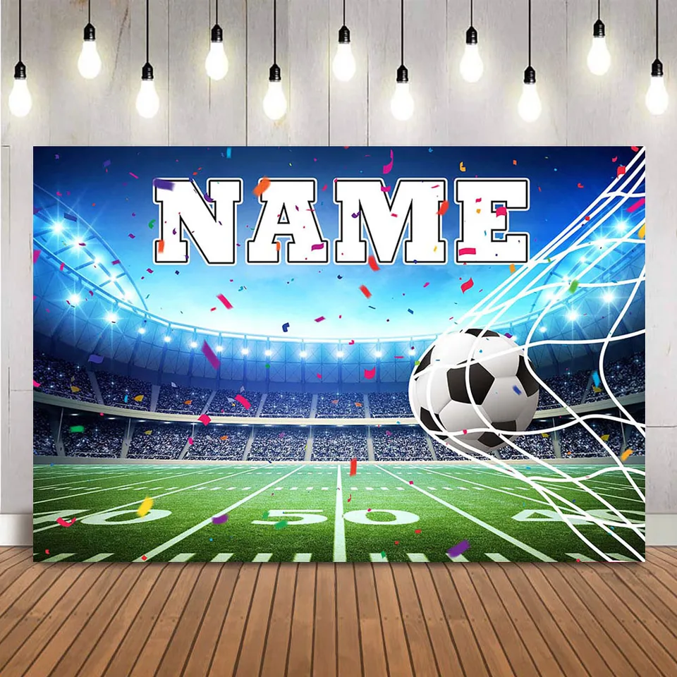 Prispôsobiť názov pozadia Diy Boy Birthday Football Futbalové futbalové pole Športové pozadie pre personalizáciu banner k narodeninám dekorácie