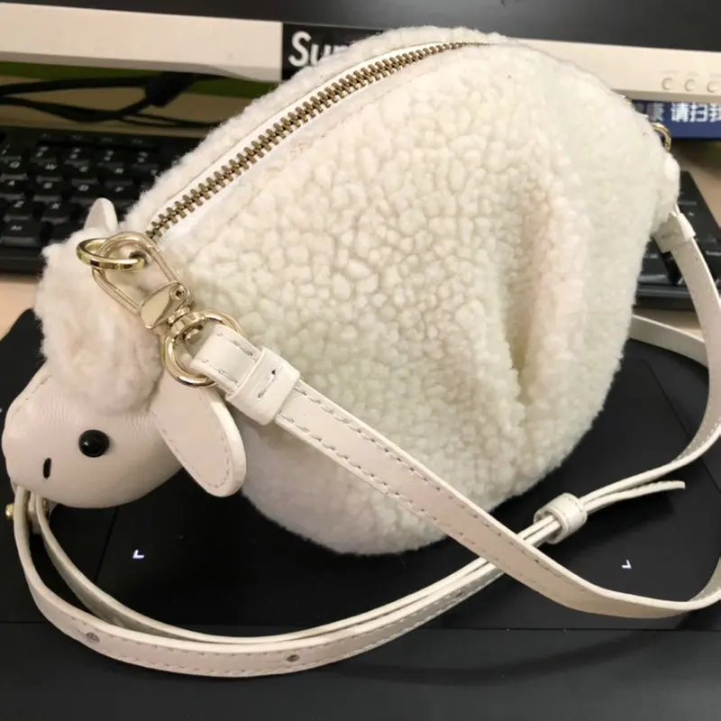 Prispôsobiť vianočný darček Zimná imitácia Vlnená jahňacie ovce Crossbody taška kožušina peňaženka Coin Pusľový