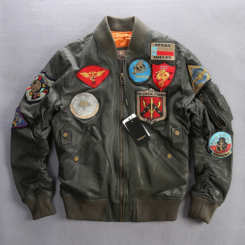 Prispôsobte plus veľkosť 8xl letectva Originálne kožené bundy Špičkovej kvality Army Green Pilot Flight Bunda