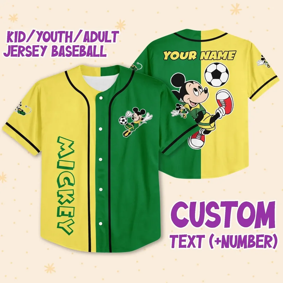Prispôsobte si futbalové futbalové deti Mickey Adult Baseball Jersey Disney Baseball Jerseys Príležitostné tričko Mickey Mouse Baseball Jerseys