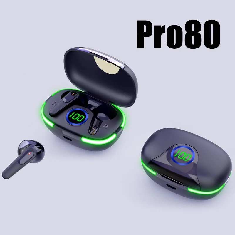 Pro80 TWS FONE 5.1 ​​SACELSHONES Wireless SUCBUDS HIFI Zvuk headset LED displej LED displej bezdrôtových slúchadiel s mikrofónom pre telefón