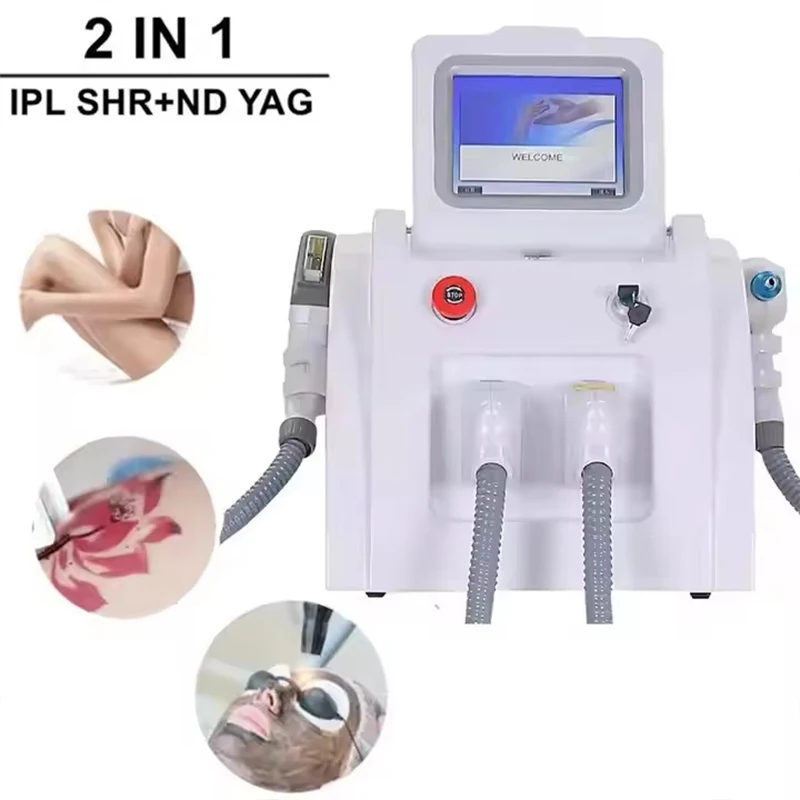 Profesionál 2 v 1 OPT E-LIGHT IPL ND YAG PICO laserové tetovanie Odstráňte prenosné odstránenie chĺpkov Koža
