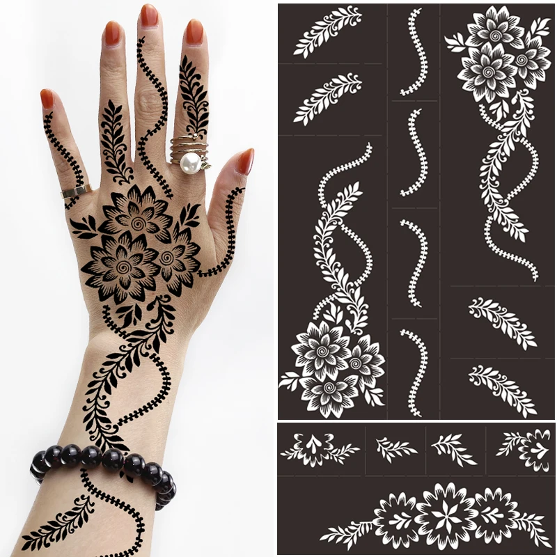 Profesionálna henna šablón dočasný ručný tetovanie tetova Art Sticker Template Svadobný nástroj India kvetina mandala tetovanie šablón