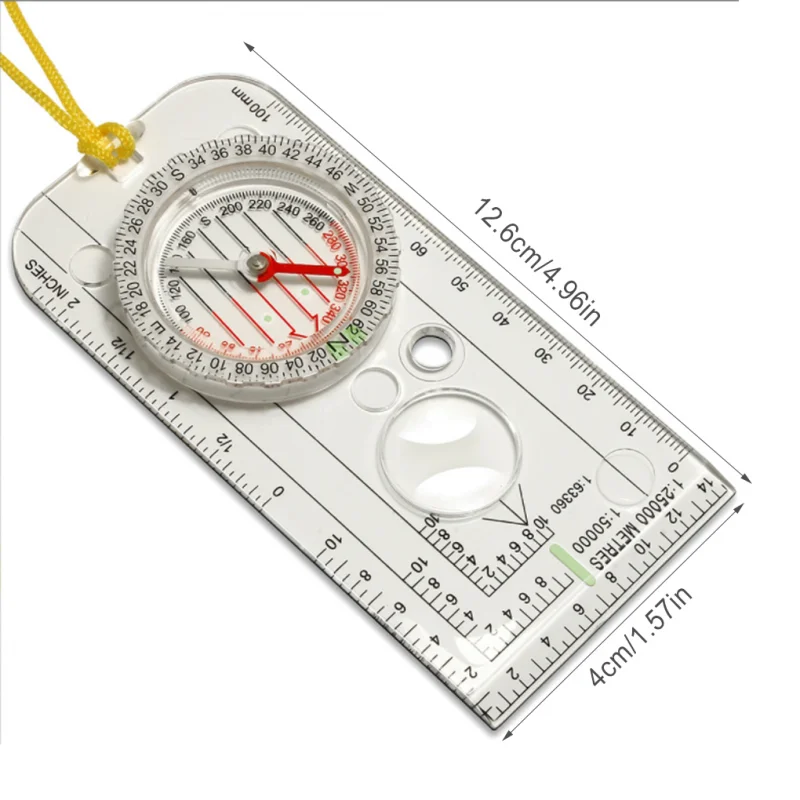 Profesionálne Mini Compass Map Scale Ruler Multifunkčné vybavenie Vonkajšie turistické kempingové kempingové prežitie Vzostupný nástroj