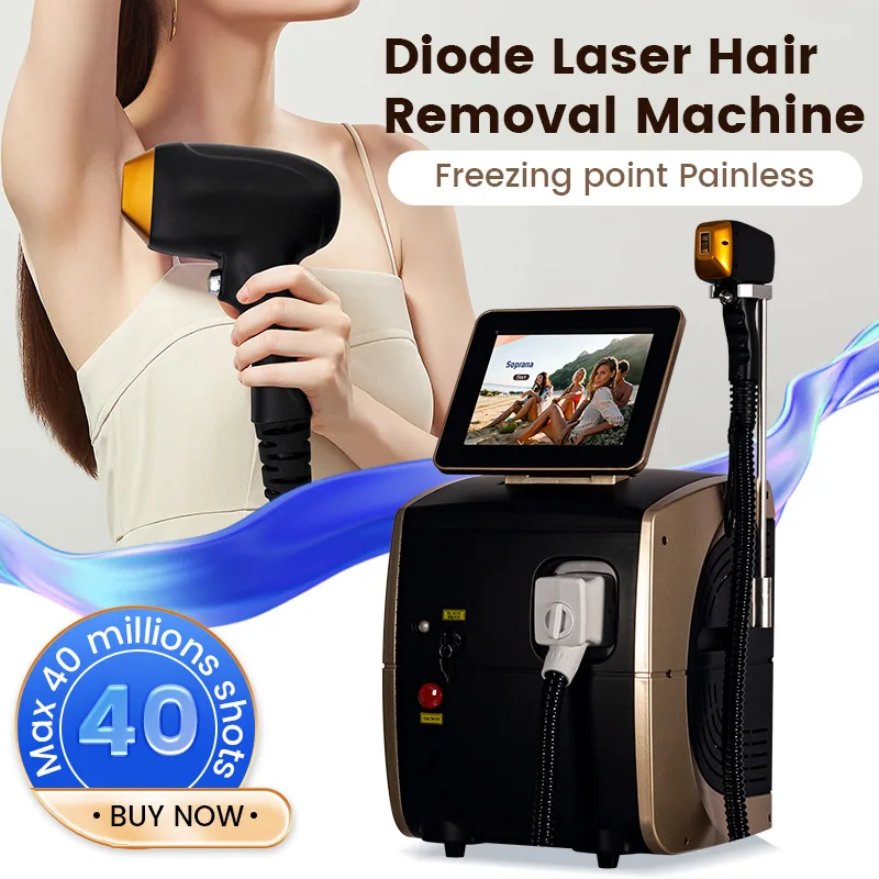Profesionálne odstraňovanie chĺpkov Laserová dióda 808nm stroj 3000W Výkonná trojitá vlna 755 1064nm Zariadenie Trvalý ľadový laserový epilátor