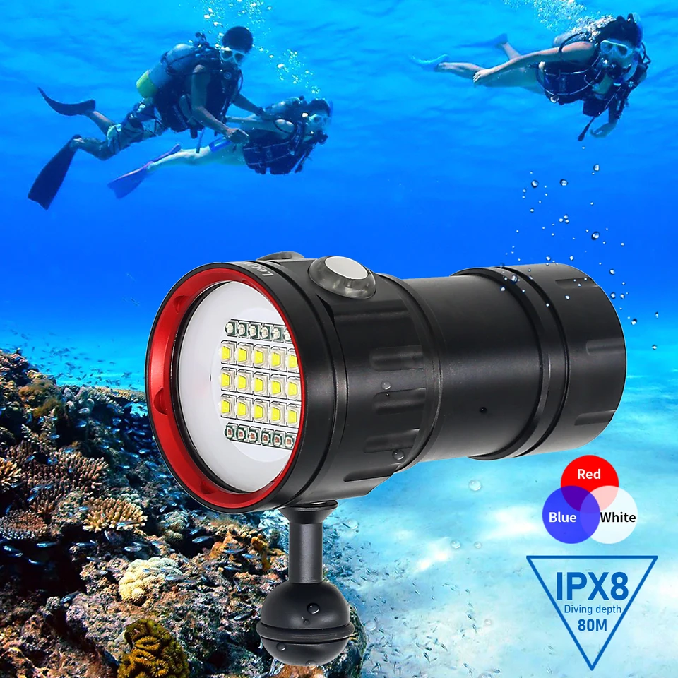 Profesionálne pod vodou 27 LED fotografovanie LIGHT LIGH LAMP LAMP 20000LUMENS DIVING SLAKeň 100 metrov vodotesná videokamera TORCH