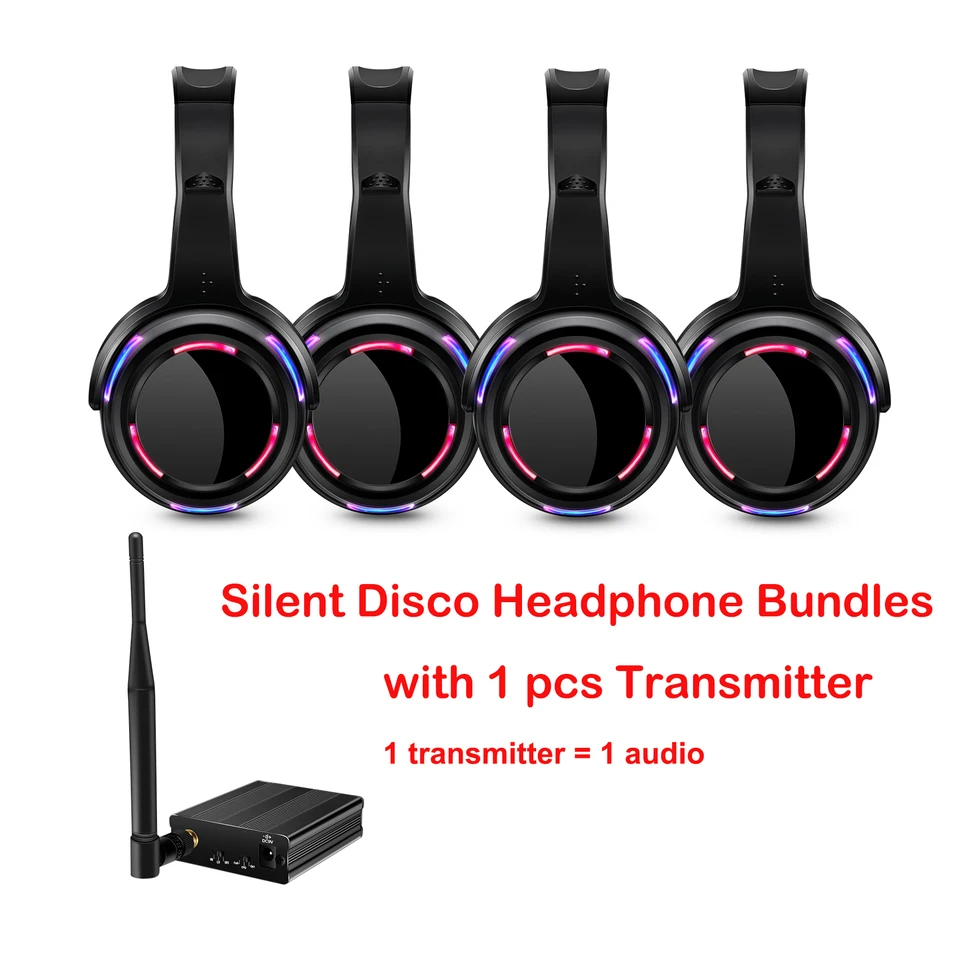 Profesionálne RF tiché disco bezdrôtové slúchadlá LED Blikajúce svetlo rytmus do zväzku tichých headset s 500 m vysielačom
