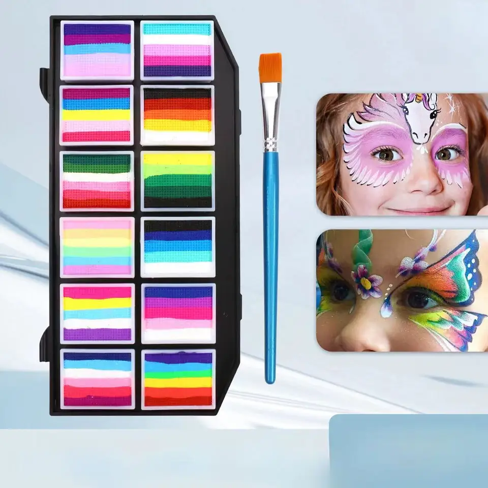 Profesionálny 12 farebný dúhový kozmetický make -up tvár a paleta tela pre deti a dospelých festival cosplay