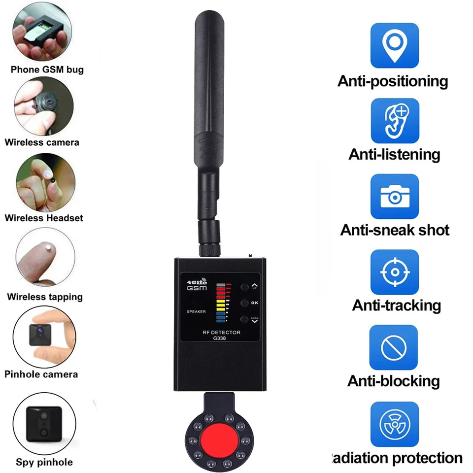 Profesionálny anti-spy skrytý detektor fotoaparátu GSM GSM Audio Bug Finder GPS Locator Tracker Tracker Wireless RF Signal Detects IR Scanner