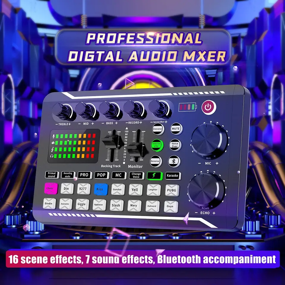 Profesionálny zvukový mixér, živá zvuková karta a zvukové rozhranie s efektmi mixéra DJ a meničom hlasu, produkcia podcastu