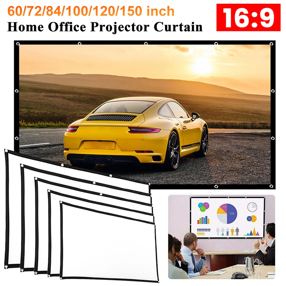 Projektorový záves domáci úrad prenosný 60 72 84 100 120 150 palca 16: 9 Simple KTV Displej obrazovky Domáce spálne ozdoby