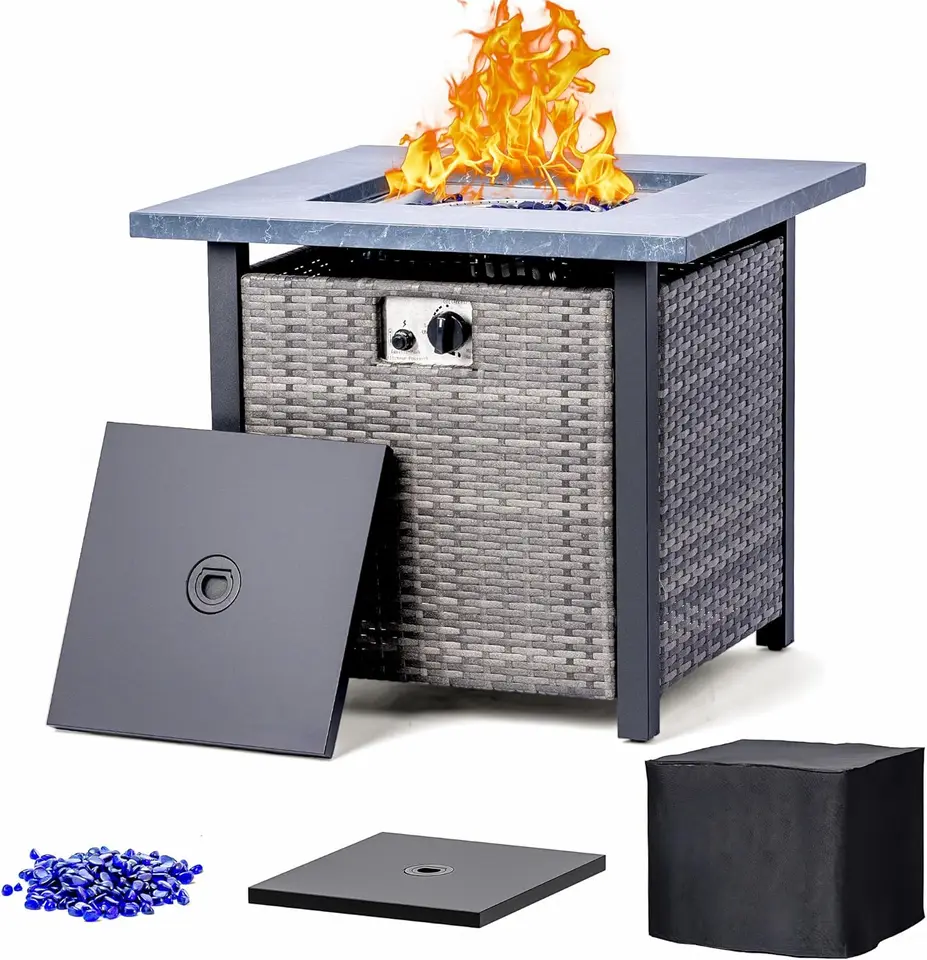 Propán Fire Pit Table 28inch - 50 000 btu vonkajší plynový ohnisko s vekom a sklenenými horninami - ideálne pre terasu, palubu, záhradu ， CSA