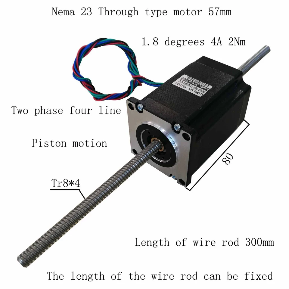 Prostredníctvom typového skrutkového motora NEMA23 57BYG80 4.2a 2n.m 57 Perforácia Lineárny krokový motor s TR8*4 (P2)*300 mm hriadeľ