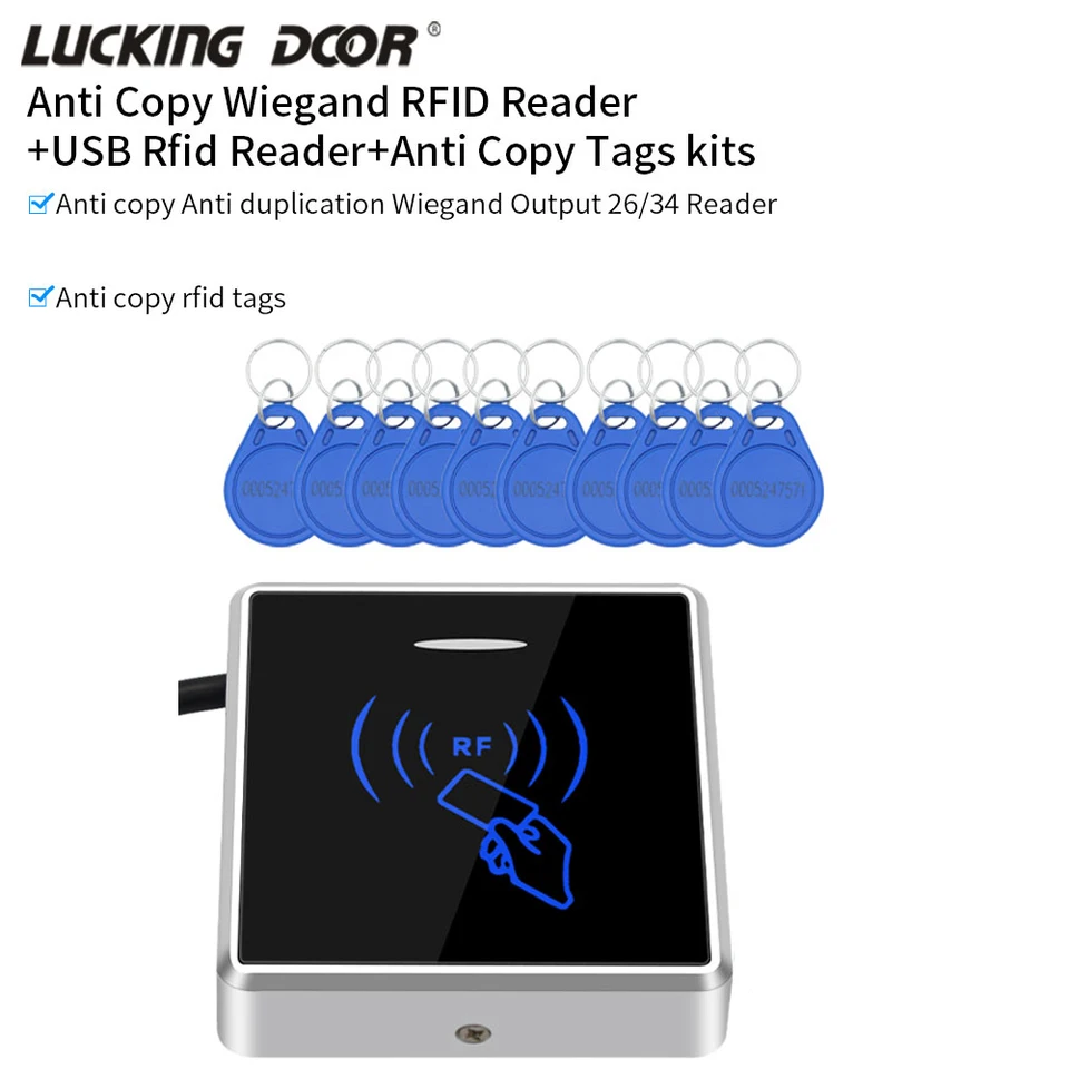 Proti duplikácia šifrovaná súprava systému RFID Access Control Set s súprava s kartami Slave Wiegand Anti-Copy Reader + Nekopyovateľné 125 kHz karty
