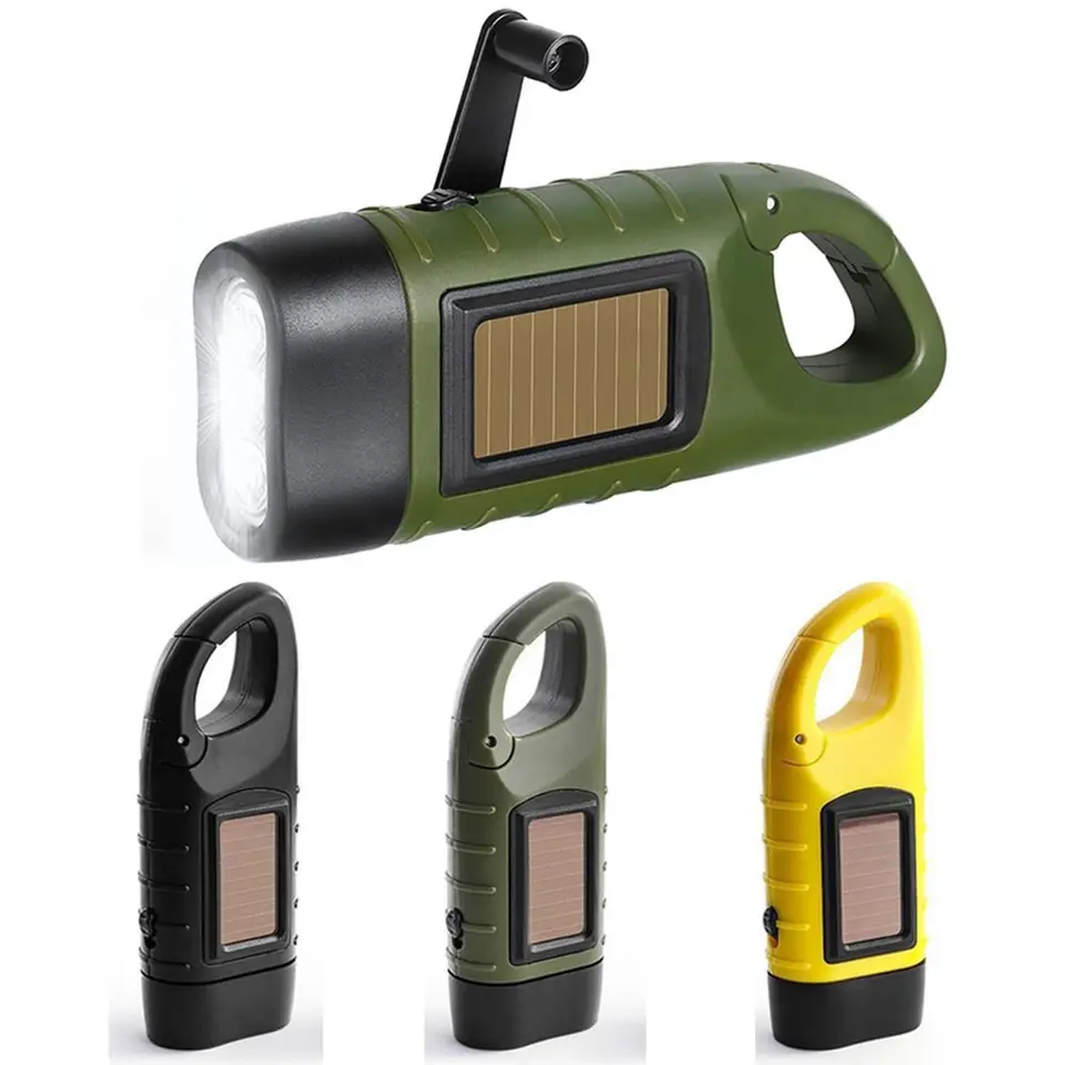 Protišmyková ručná ruka na ruky kľuku Dynamo Torch 3 LED žiarovky Rýchle karabiner prenosné LED svetlo svetlo svetlo kompaktné