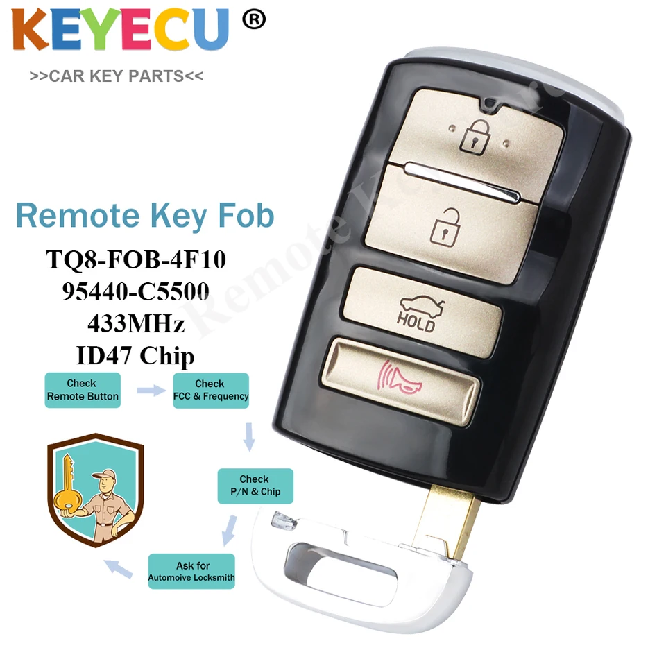 Proximity Keyless Smart Remote Car Key FOB 433MHz ID47 Chip pre Kia Sorento 2018 95440-C5500 95440 C5500 FCCID TQ8-FOB-4F10