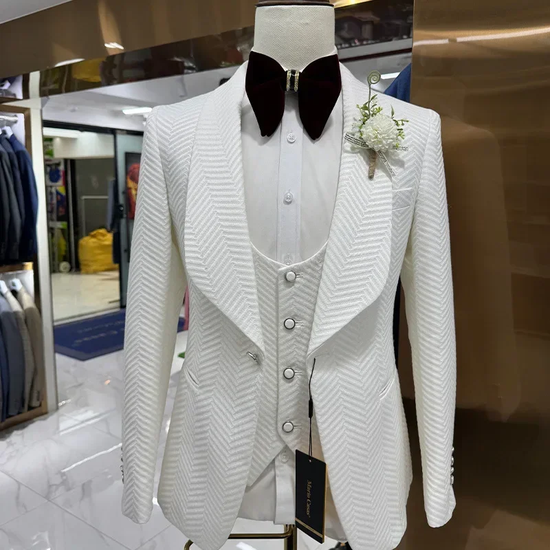 Pruhované svadobné obleky pre mužov Slim Fit Groom Tuxedo 3 kusy mužská módna bunda s nohavicami s nohavicami 2025