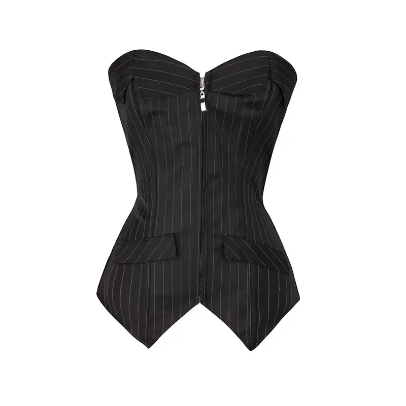 Pruhovaný korzet Top zips ženy bustier Overbust Lingerie jednoduché elegantné kancelárske telo shaper korzet mjer plus veľkosť