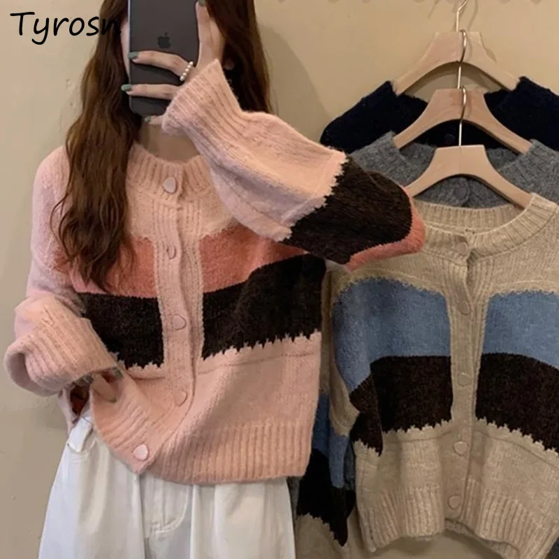Pruhovaný voľný kardigan jar jesenné vonkajšie oblečenie Ženy pletené látky svetre Kórejský štýl všetci zápasia vintage streetwear ulzzang nový štýl