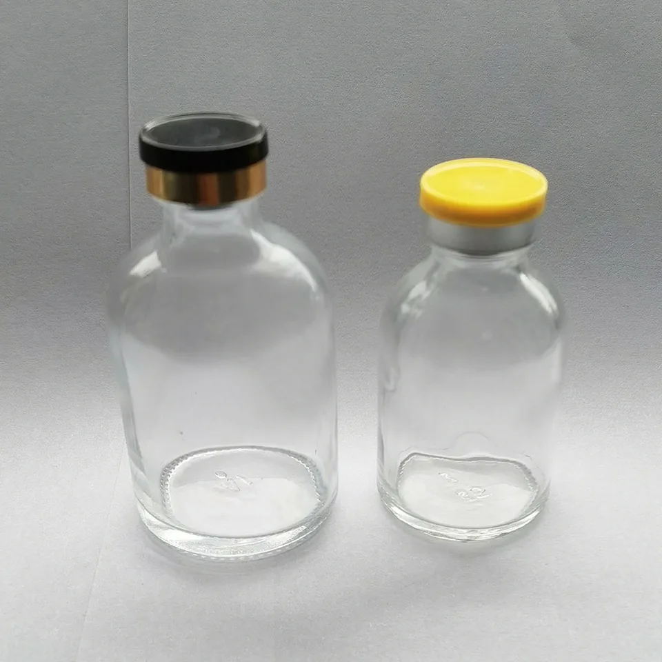 Prázdna 100 ml 50 ml 30 ml priehľadné vstrekovacie sklo injekčné liekovku s plastovým hliníkovým uzáverom 1oz číre tekuté lieky sklenené nádoby