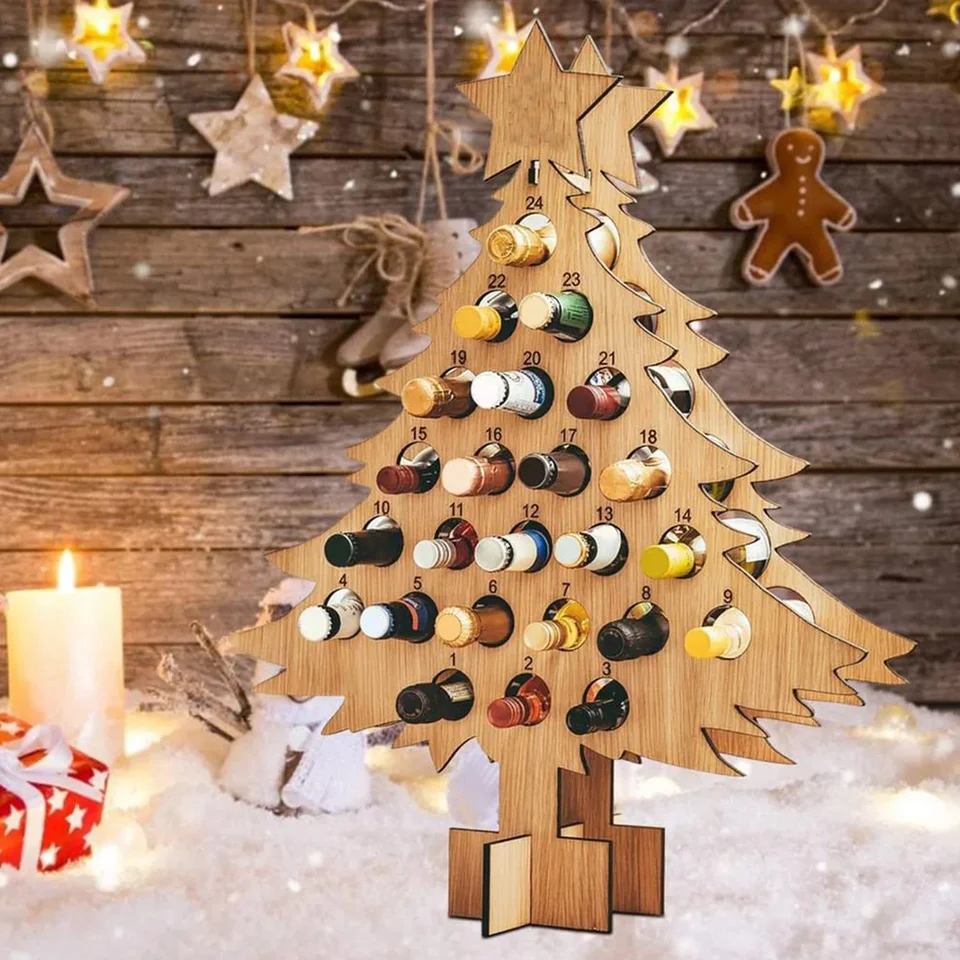 Prázdninová večierok Domáca dekorácia vínový stojan Odolný vysokokvalitný kreatívny drevo Brown Ooden Personalizovaný odpočítavací adventný kalendár