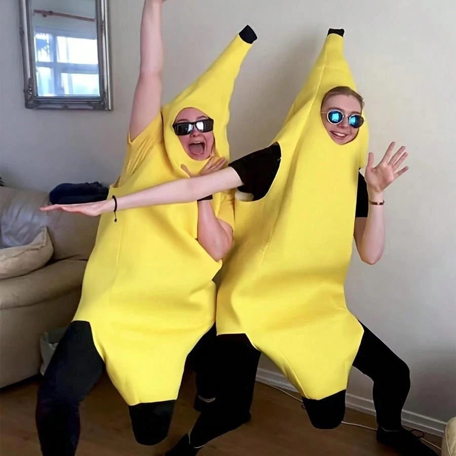 Prázdninové párty banány sa obliekajú ovocné šaty na banán vtipné show party kostým
