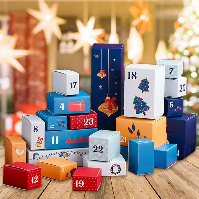 Prázdny adventný kalendárový boxy 24 dní vianočné odpočítavanie kalendárnych škatúľ na vyplnenie Počítanie do vianočných úložných boxov