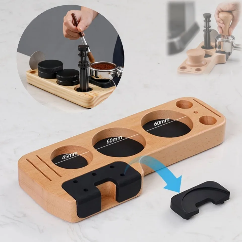 Prášková lisovacia stanica Malé drevo Tamp Base Coffee Filter Organizátor Kávový prút na prenosný stojan na rohož pre 51/53/58 mm