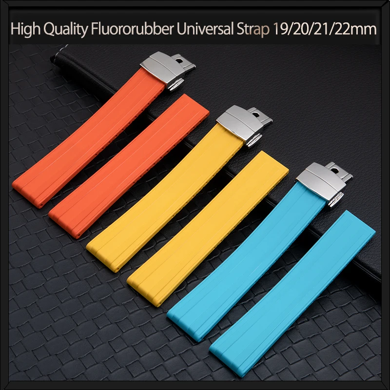 Prémiový gumový gumový fluoro gumový fkm WatchBand pre IWC Breitling Hamilton Tudor Longines Tissot Omega Qucik Vydanie 19/20/21/22 mm