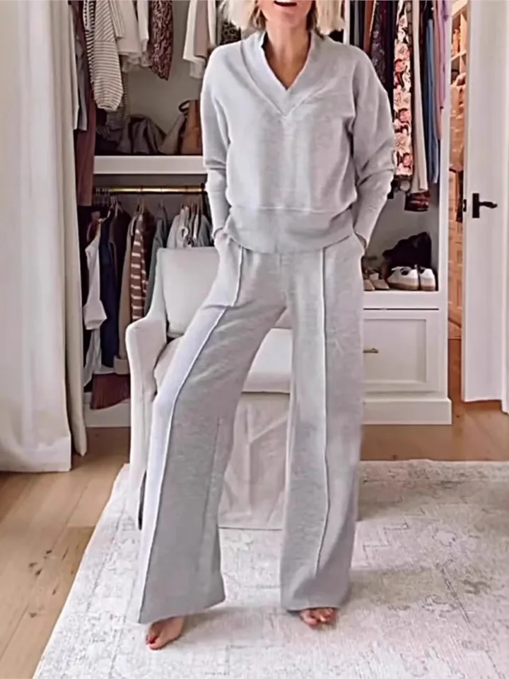 Príležitostná voľná mikina+nohavice Dvojdielne súpravy Ženy Jeseň Zimná módna módna móda V-Neck Pullover Mikiny vreckové nohavice Športové súpravy