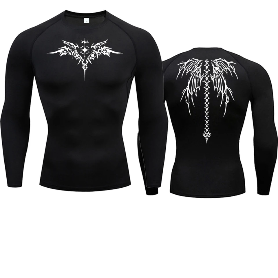 Príležitostné anime tlačové kompresné tričko Tričko Pánske rýchle sušenie fitness športovej telocvične šport s dlhým rukávom Priedušné top S-3xl