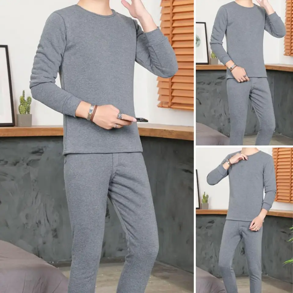 Príležitostné jesenné oblečenie Pánske zimné tepelné spodné prádlo Sada s plyšovým teplom Slim Fit 2 PCS okrúhly krk dlhý rukáv pre plus
