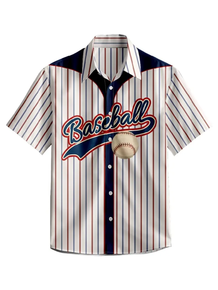 Príležitostné klošné košele Tops Men Clothing Men Men Šport baseball Vertikálne pruhy Hawaiian košeľa 3D tlačená košeľa s krátkym rukávom