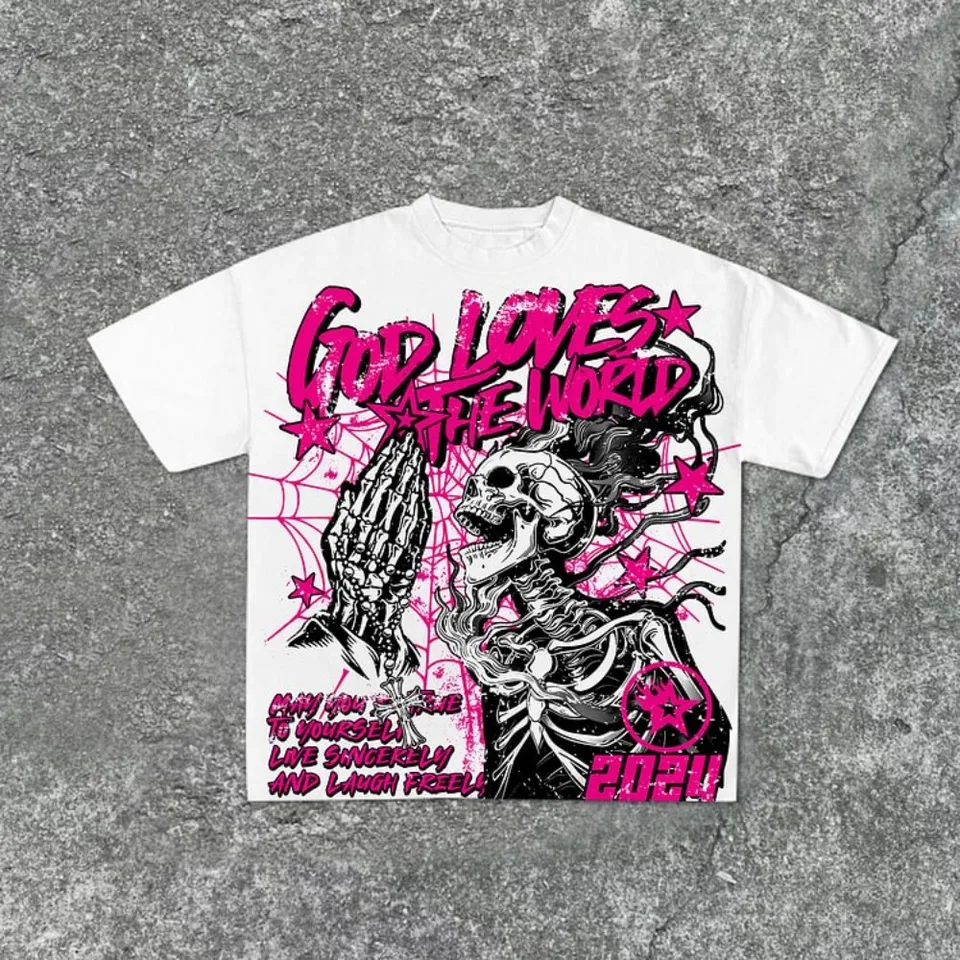 Príležitostné krátke rukávy Boh miluje svetovú grafiku 100% bavlnené tričko Men Y2K Krátke rukávy nadmerne veľké tričká Streetwear Women Tops