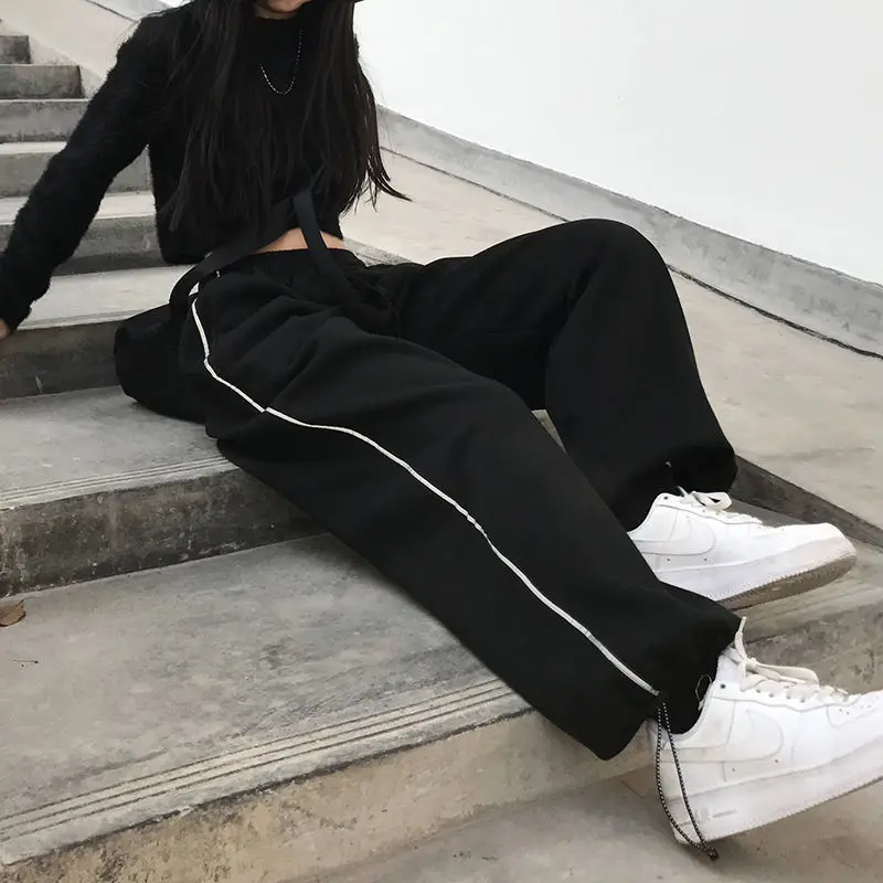 Príležitostné nohavice Ženy Vintage plus veľkosti široké nohavice na nohavice Bundle Feets Design Loose Wide Wirle Noha sťahovacia streetwear Streetwear Joggers