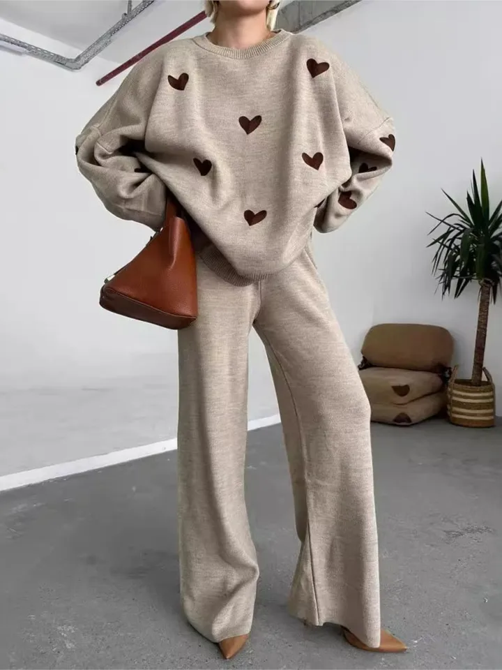Príležitostné pletené sveter dlhé nohavice Žena Zastavila voľné milostné tlač Pltateľ Sweaters Sweaters High Pase nohavičky ženské elegantné oblečenie