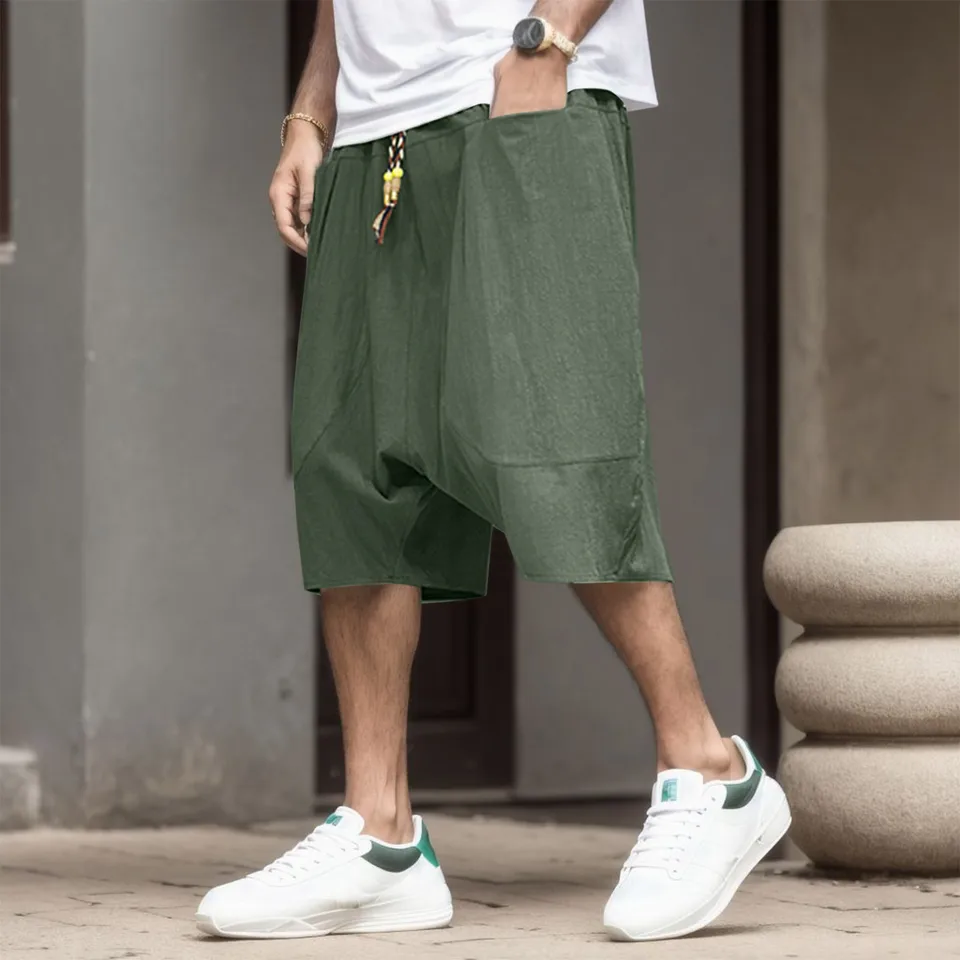 Príležitostné tepláky pre mužov 2023 letné jesenné príležitostné bavlnené nohavice na orezané nohavice voľné nízky rozkrok Harem Pants High Street Sweatpants