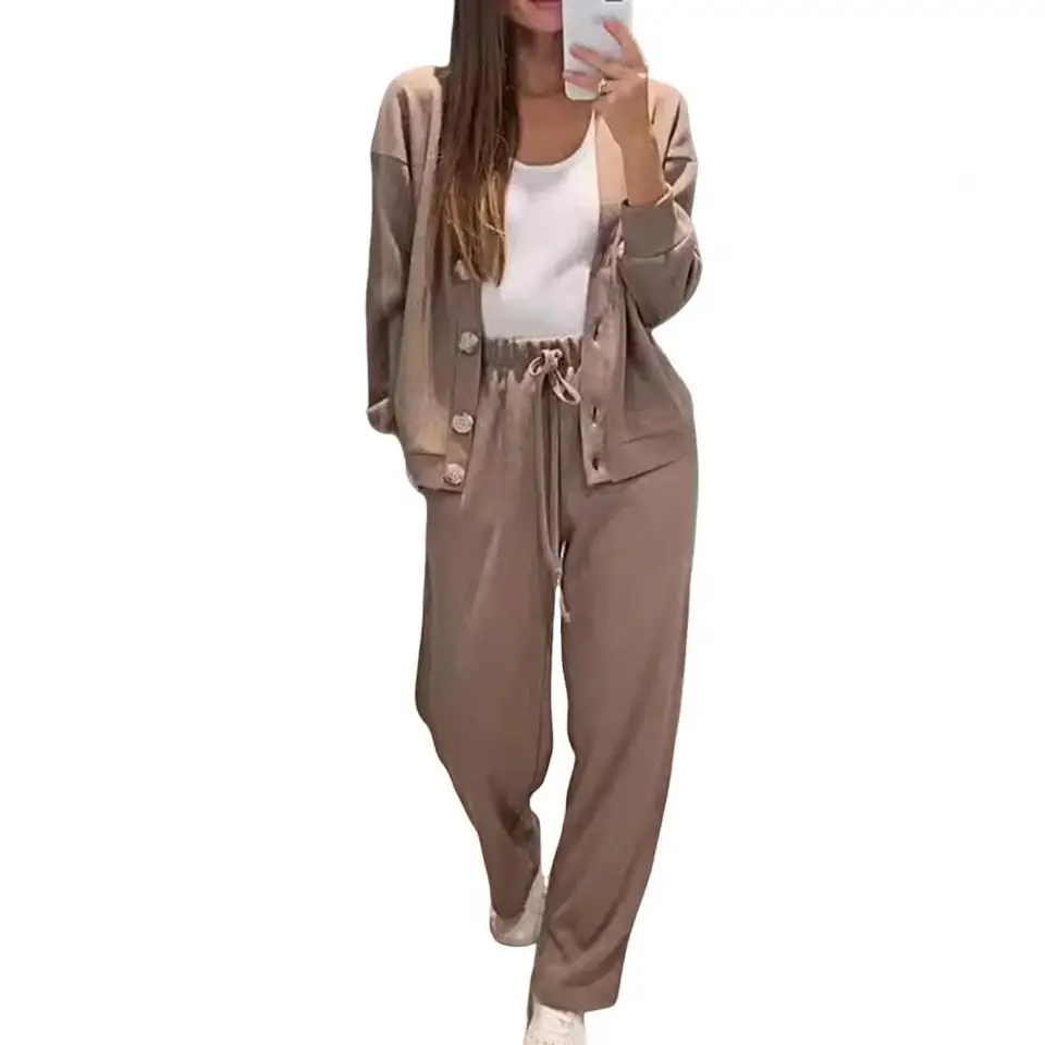 Príležitostný športový oblek pre ženy Elegantné v krku s jedným dojčeným s dlhým rukávom, šnurovanie rovných nohavíc, dvojdielne nastavené jesenné nové nové