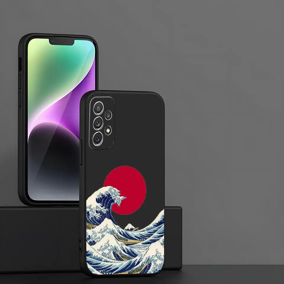 Príliv japonská umelecká maľba telefónu pre Samsung Galaxy S25 S24 S23 A55 A54 A53 A52 A34 A32 A33 A24 A23 N20 10 Ultra zadný kryt