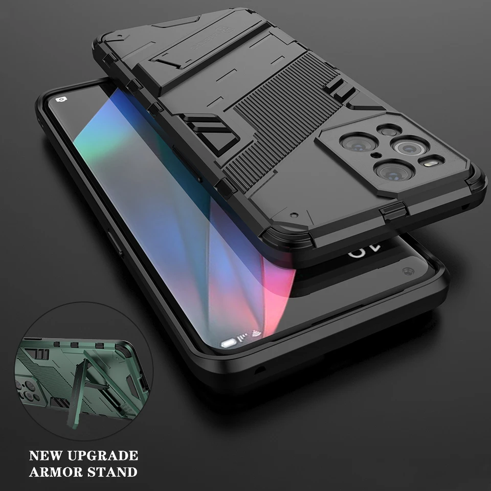 Prípad Armor Bracket pre OPPO Find X3 Pro Realme 7 Narzo 20 C15 C12 V15 GT Reno 5 Pro Plus 4 Lite A93 5G A74 4G A53 A32 Zadný kryt