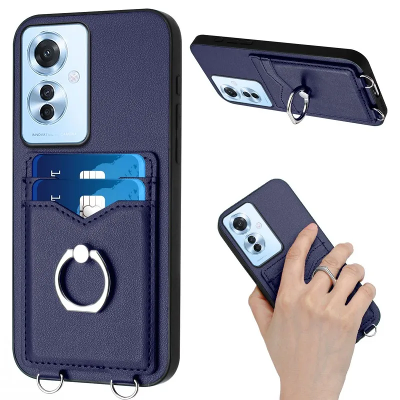 Prípad držiteľa prsteňa pre Oppo Realme 12 Pro Plus GT NEO 6 SE Reno 11 11F 10 A79 A78 A58 PU ZÁKLADNÁ KARTA KARTA STORAPORPORPOUR