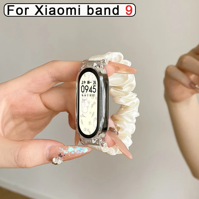 Prípad+elastický náramok s remienkom pre Xiaomi Mi Band 9 8 Wrist Band Ribbon Loop Dámska štýl Watch Pre náramok pre Mi Band 8 9 Pure Color