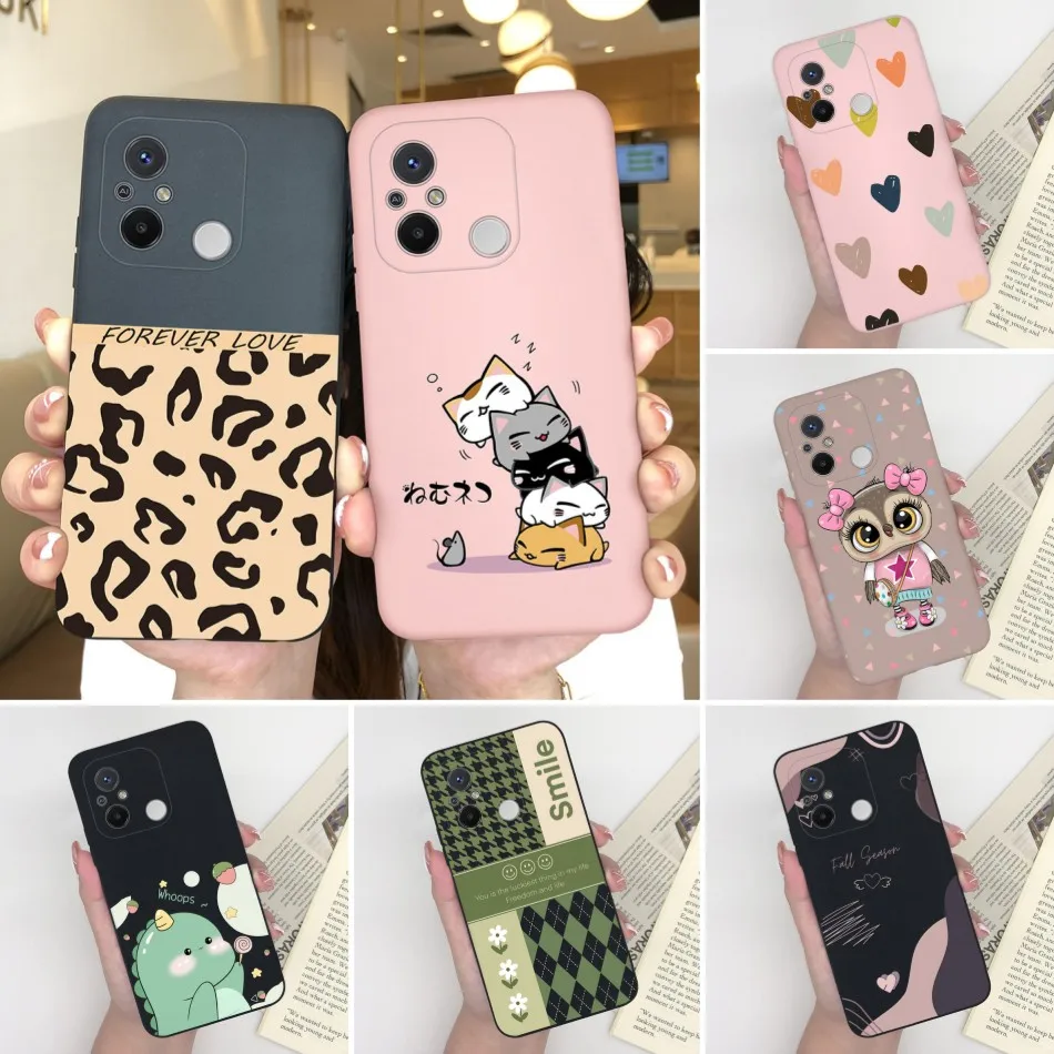 Prípad pre Redmi 11a 12c Xiaomi POCO C55 CHEREBOARD CAT CAT MATTE zadný kryt pre redmi12c redmi11a POCOC55 Fundas CAPA Coque Coque