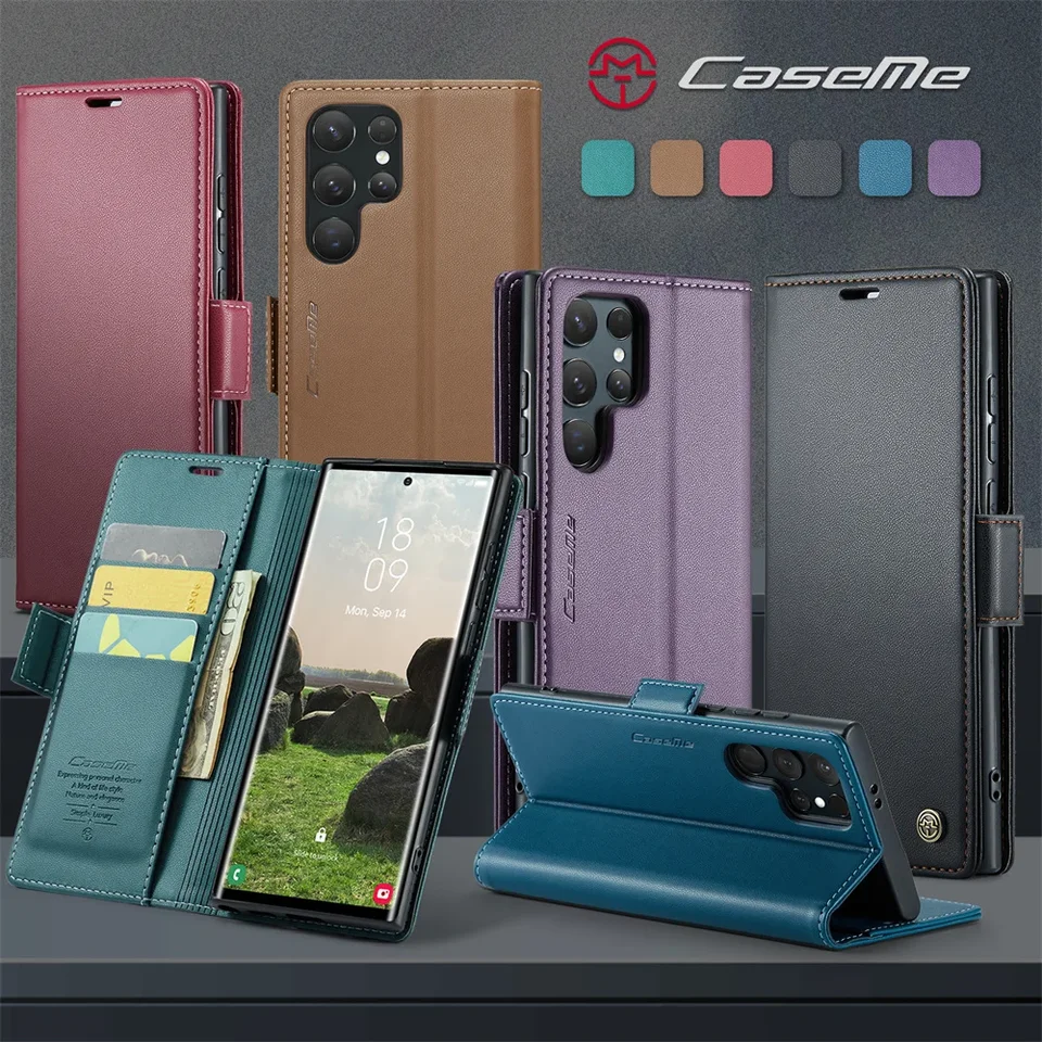 Prípad pre Samsung Galaxy S25 S24 Ultra Plus Fe A55 A35 A56 A36 5G 5G Držiak na karty Pocket Stand Leather Kickstand Stand Flip Cover