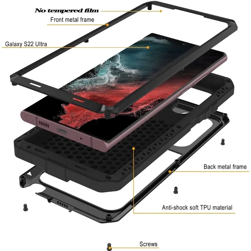 Prípad pre spoločnosť Samsung S24 Ultra S23 Ultra Plus poznámka 20 Ultra prípadová ochrana doom doom kovový kovový hliníkový telefón Luxusný kryt
